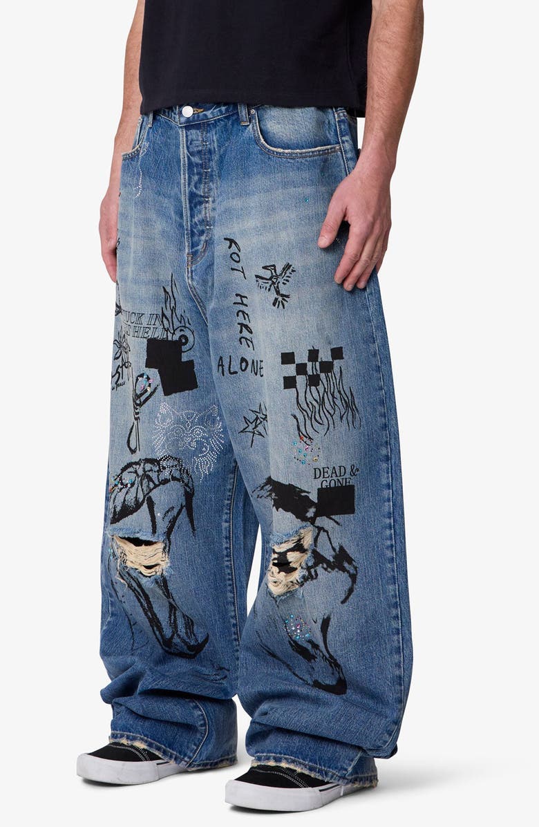 mnml Mega Baggy Sketch Denim Jeans, Alternate, color,
