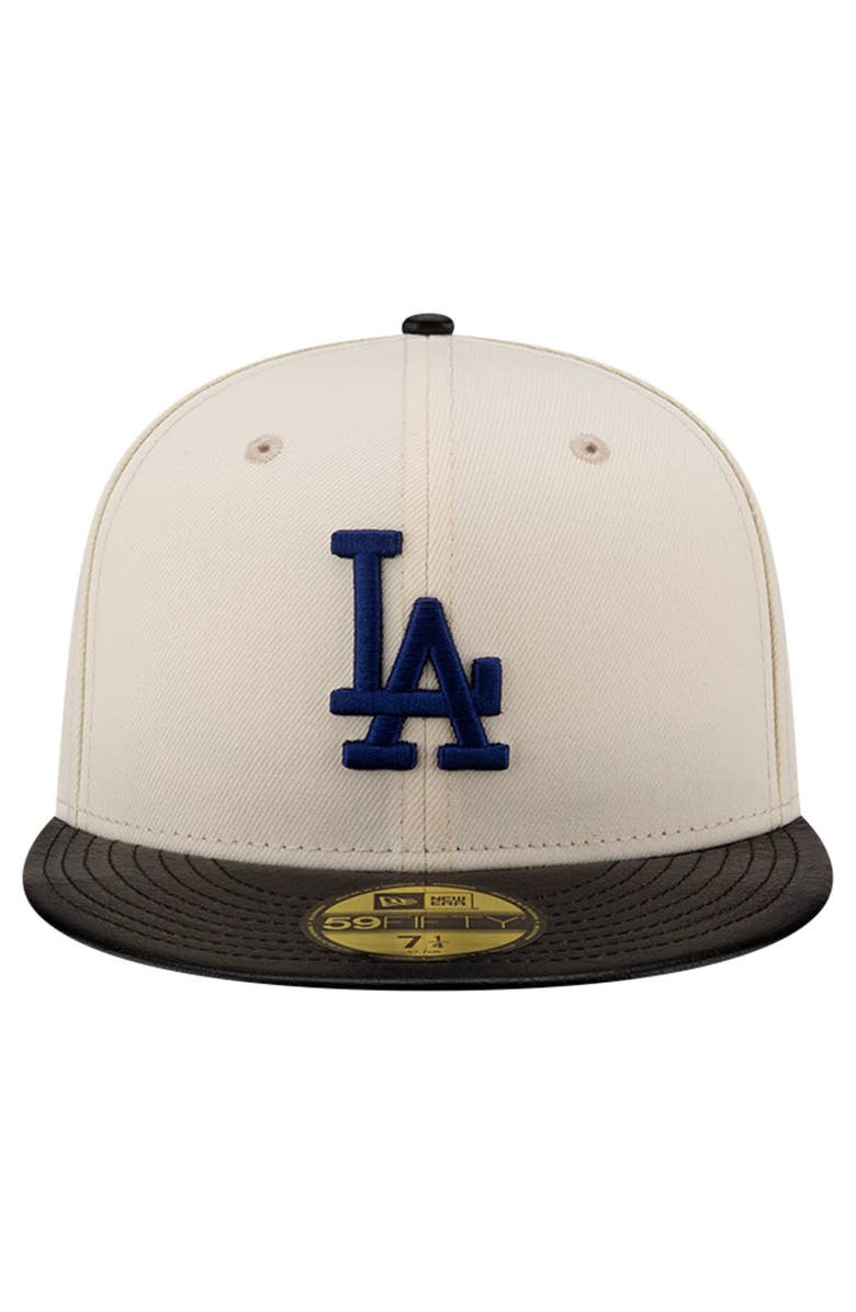 New Era Men's New Era Cream Los Angeles Dodgers Game Night Leather Visor 59FIFTY Fitted Hat, Alternate, color, 