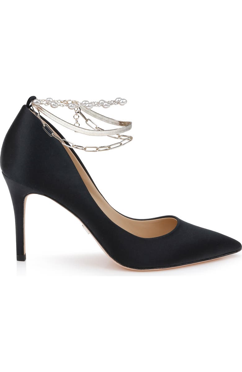 Badgley Mischka Collection Verna Chain Ankle Strap Pointed Toe Pump, Alternate, color, Black Satin
