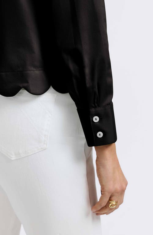 Foxcroft Scarlett Scallop Hem Button-up Shirt In Black