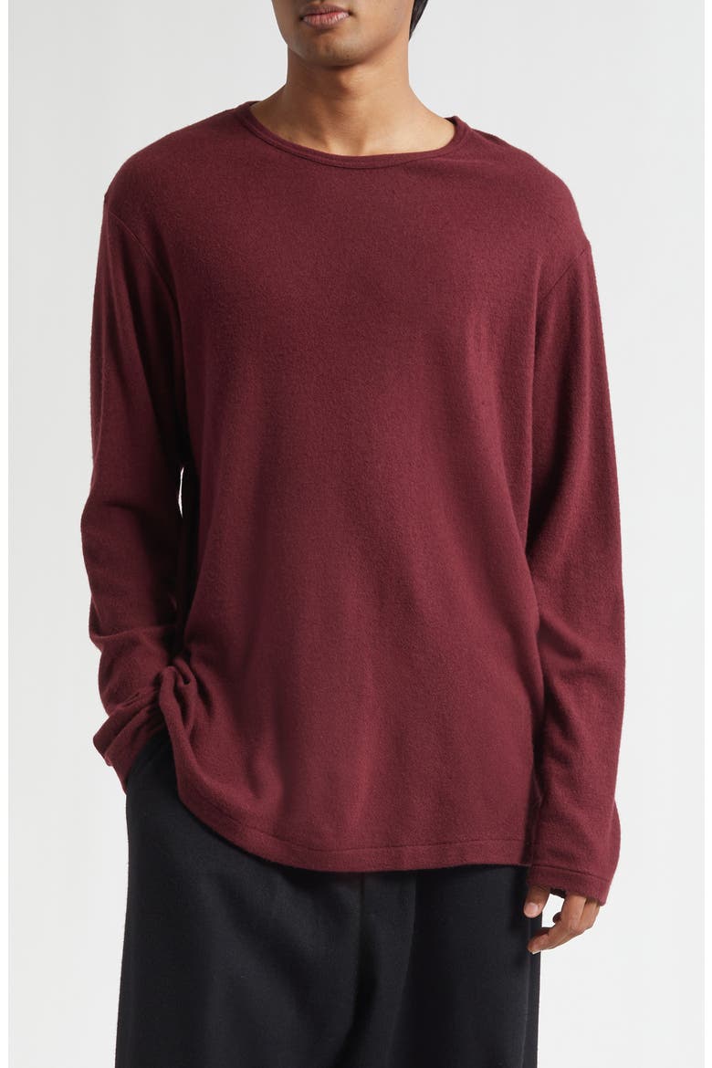 Long Sleeve Super 120s Wool Crewneck T-Shirt, Main, color, BORDEAUX