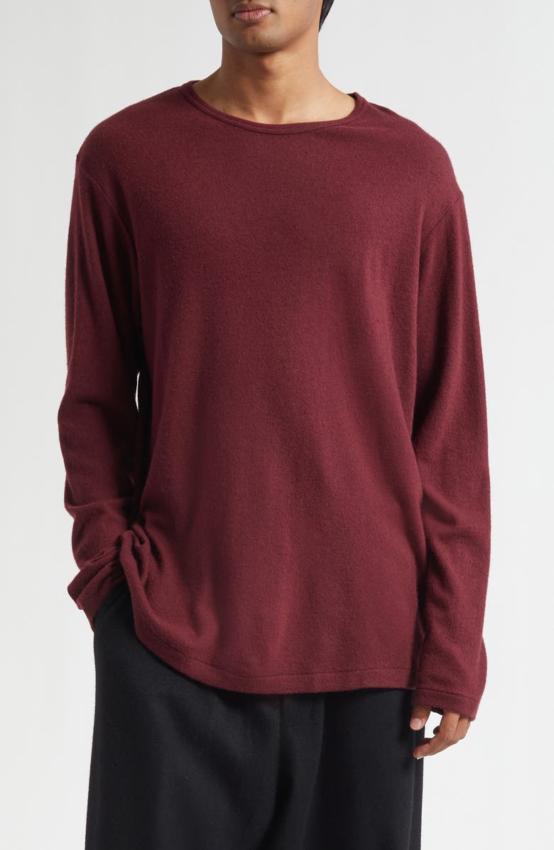 Yohji Yamamoto Long Sleeve Super 120s Wool Crewneck T-Shirt, Main, color, Bordeaux