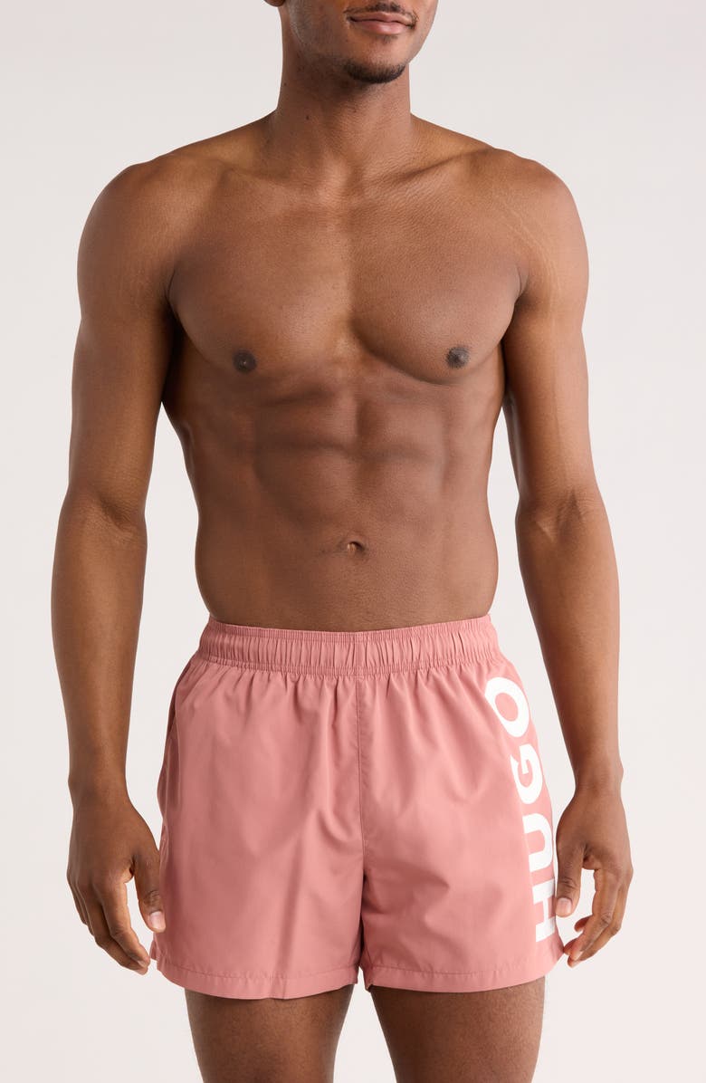 BOSS Abas Swim Trunks, Main, color, Open Pink