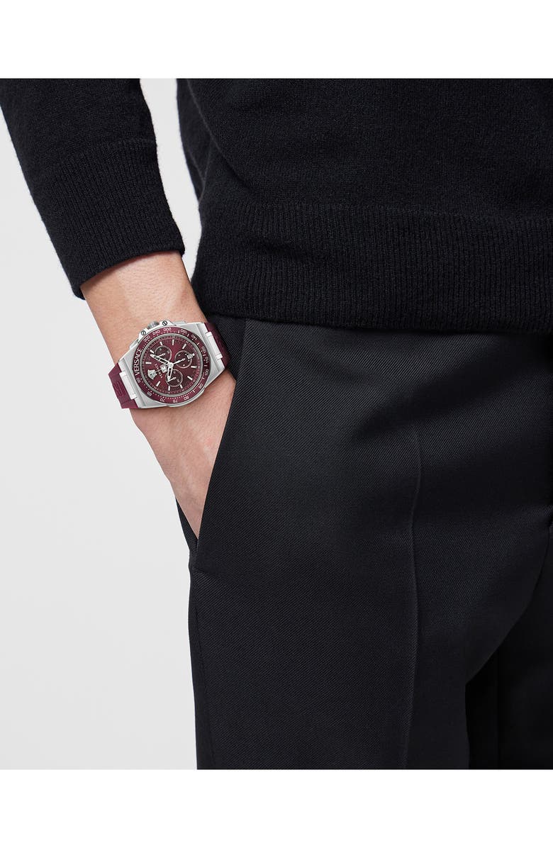 Versace Greca Extreme Silicone Strap Chronograph Watch, 45mm, Alternate, color, Stainless Steel