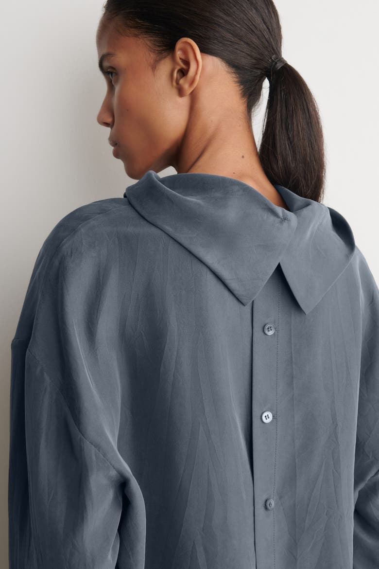 Crinkled-silk Mock-neck Top, Alternate, color, BLUE
