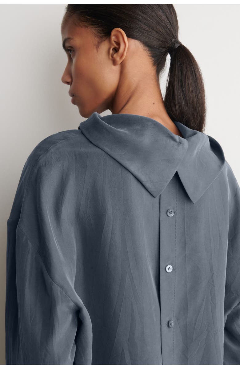 COS Crinkled-silk Funnel-neck Top, Alternate, color, Blue