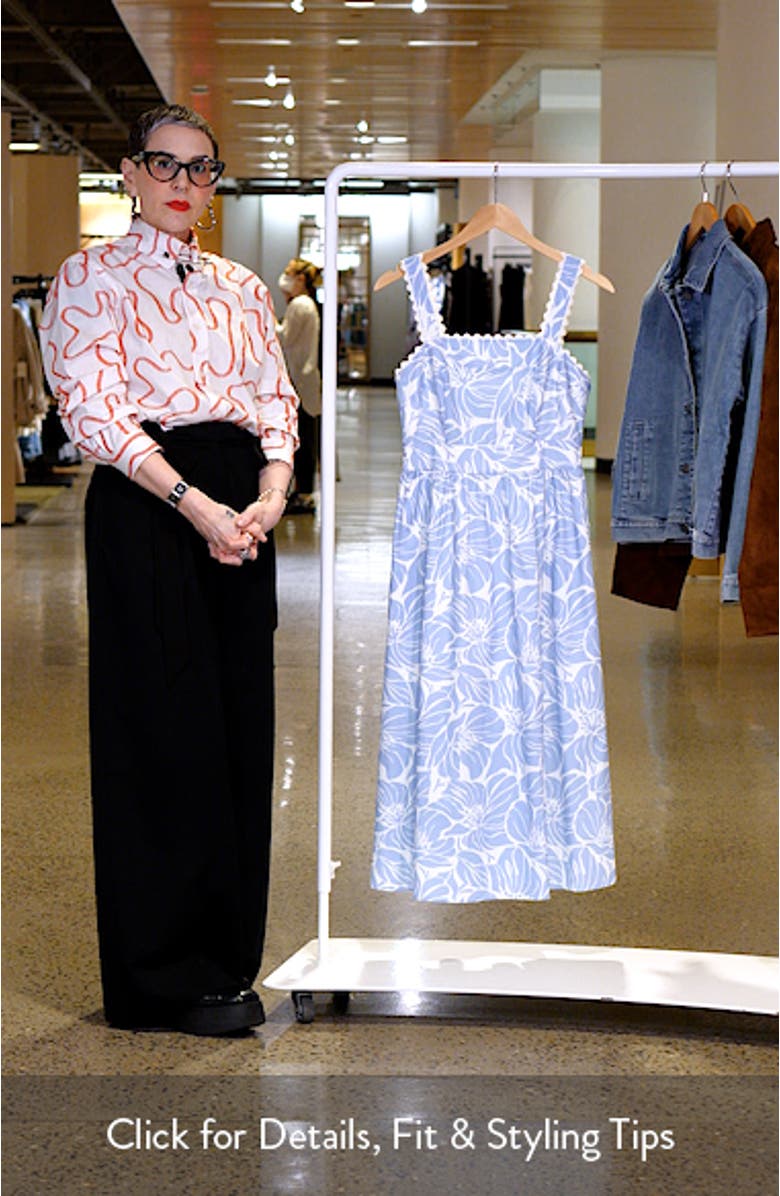 Palm Print Stretch Cotton Midi Dress, sales video thumbnail