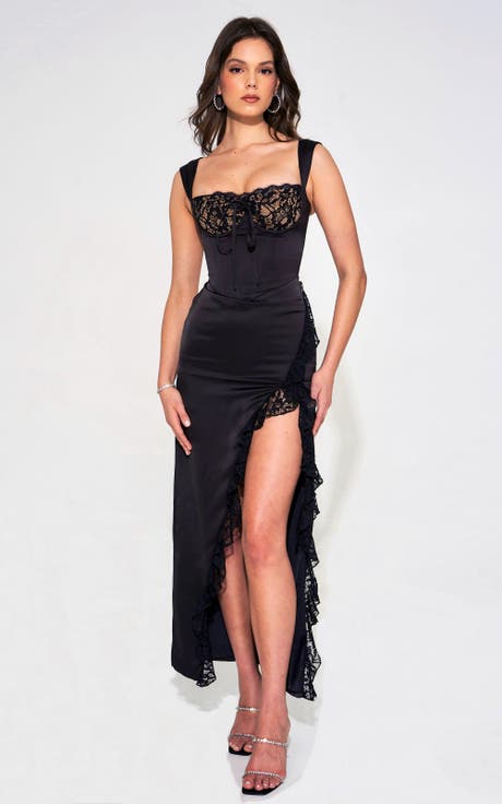 Freddie Corset Lace Satin Maxi Dress