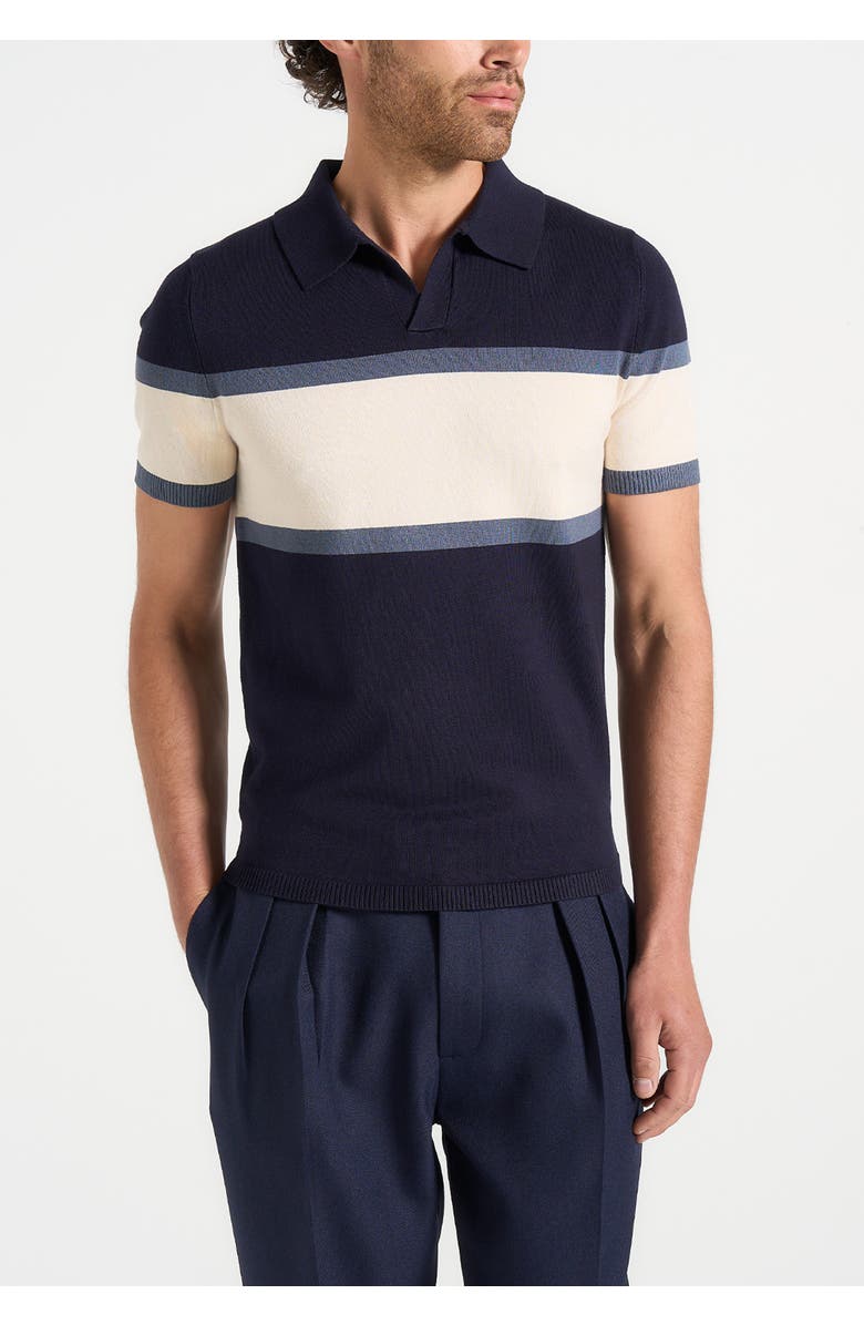 Manière De Voir Enzo Colour Block Polo Top, Alternate, color, Navy