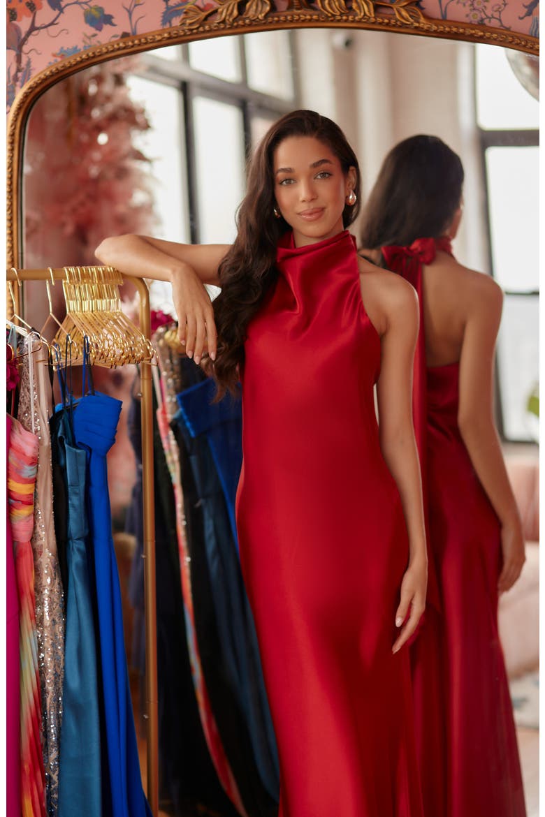 Halter Charmeuse Gown, Alternate, color, RED