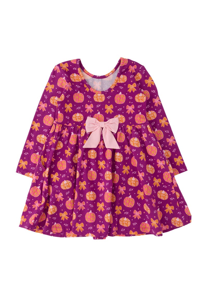 Knit Long Sleeve Twirl Dress, Alternate, color, Pumpkin Bow Patch