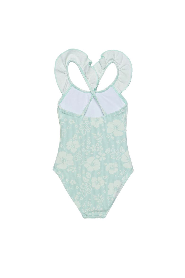 California Dreams Textured Square Neck Ruffle One Piece, Alternate, color, Green