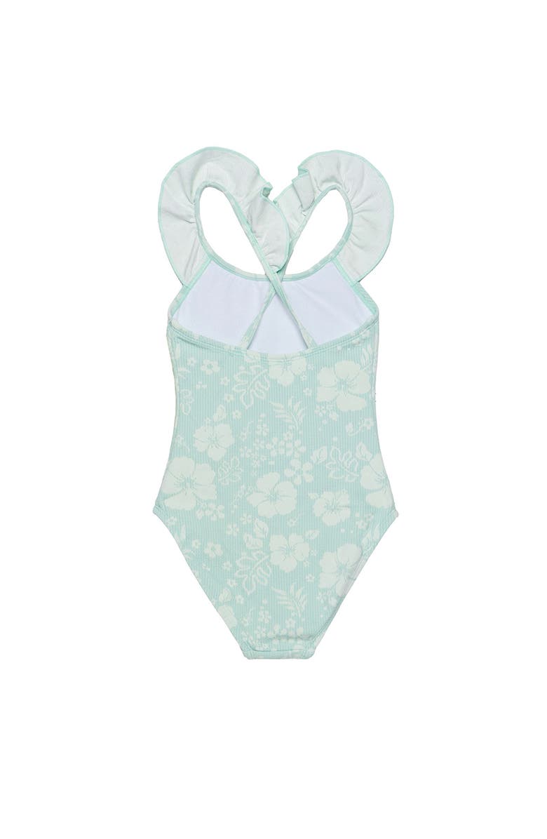 Gottex Kids California Dreams Textured Square Neck Ruffle One Piece, Alternate, color, Green