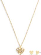 COACH Pavé Heart Pendant Necklace & Stud Earrings Set