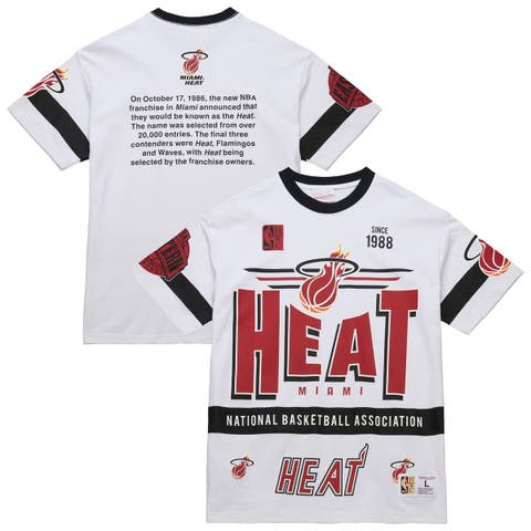 Unisex Mitchell & Ness  White Miami Heat Hardwood Classics Vintage Team Origins Premium T-Shirt