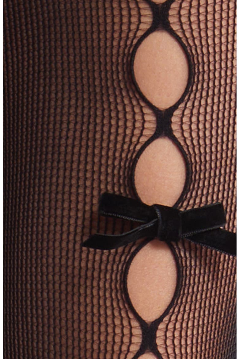 Velvet Bow Cutout Tights, Alternate, color, BLACK