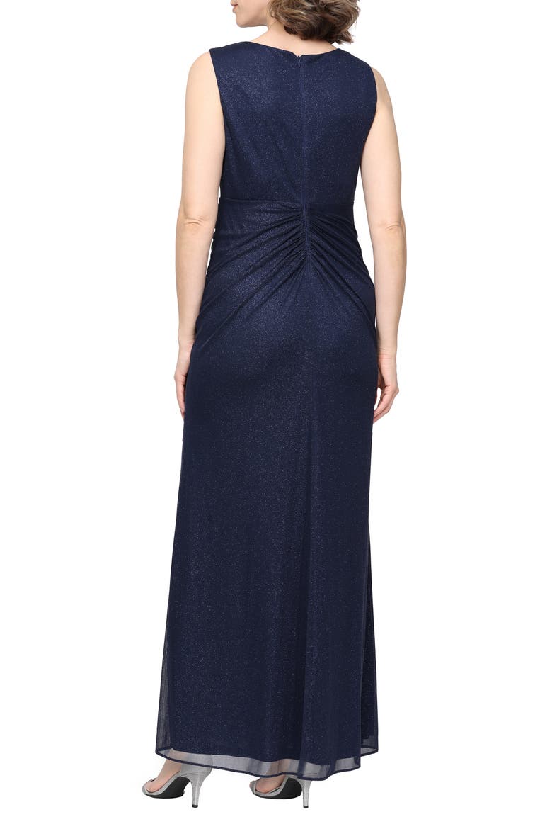 Sleeveless Glitter Mesh Gown, Alternate, color, DARK NAVY