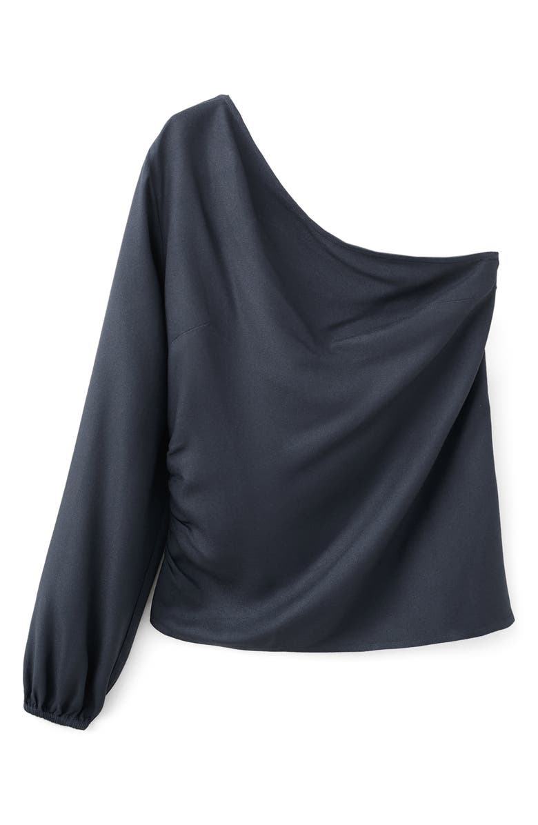 MANGO TEEN Asymmetric Ruched One-Shoulder Top, Alternate, color, Navy