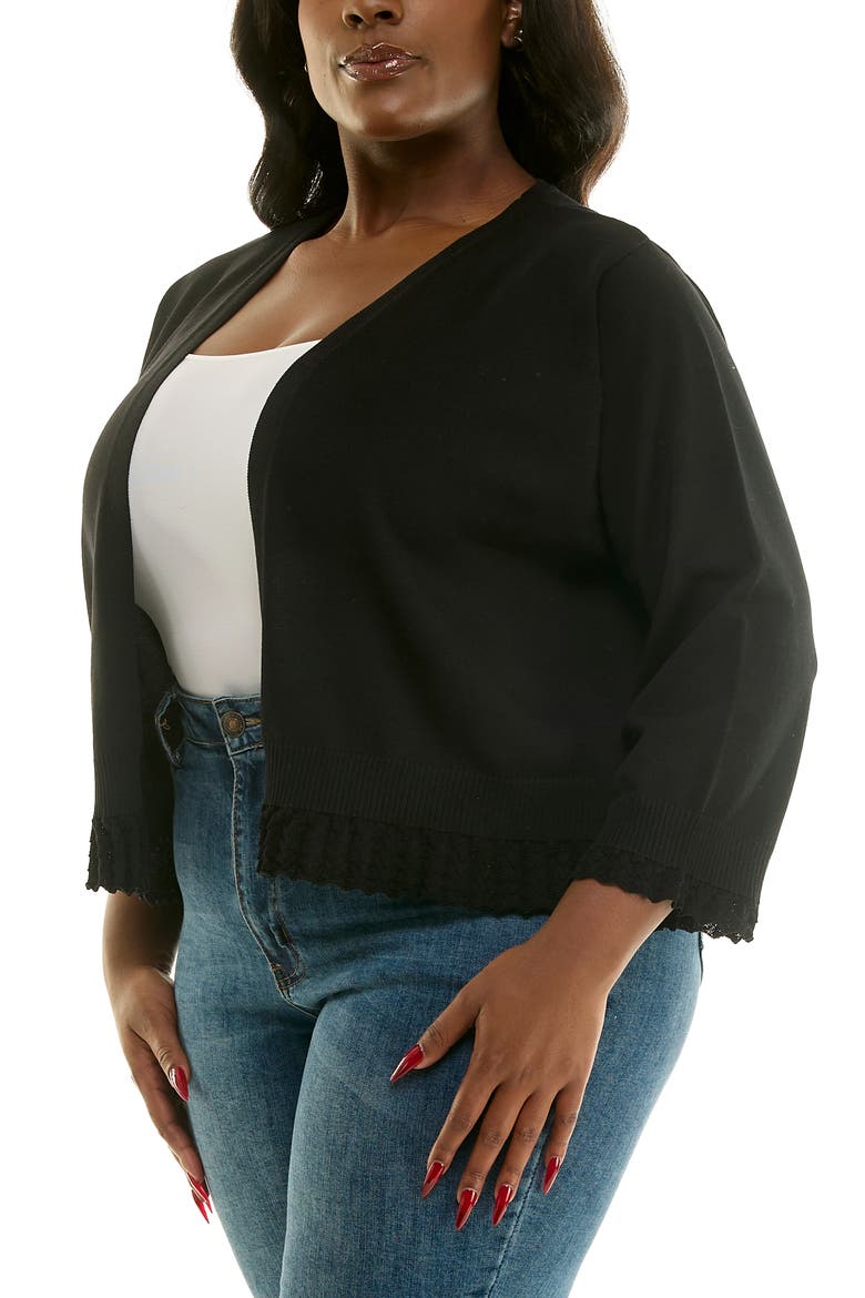 Scalloped Lace Trim Bolero, Alternate, color, BLACK