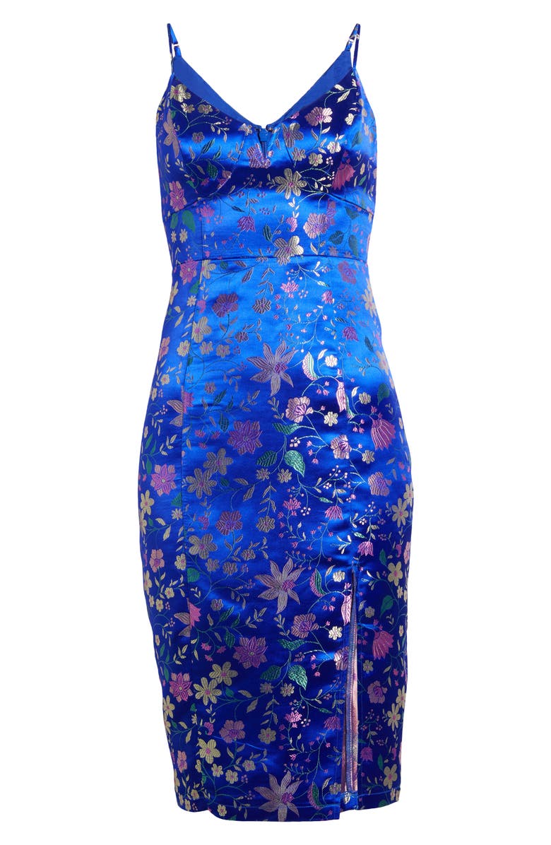 bebe Floral Jacquard Satin Cocktail Dress, Alternate, color, 