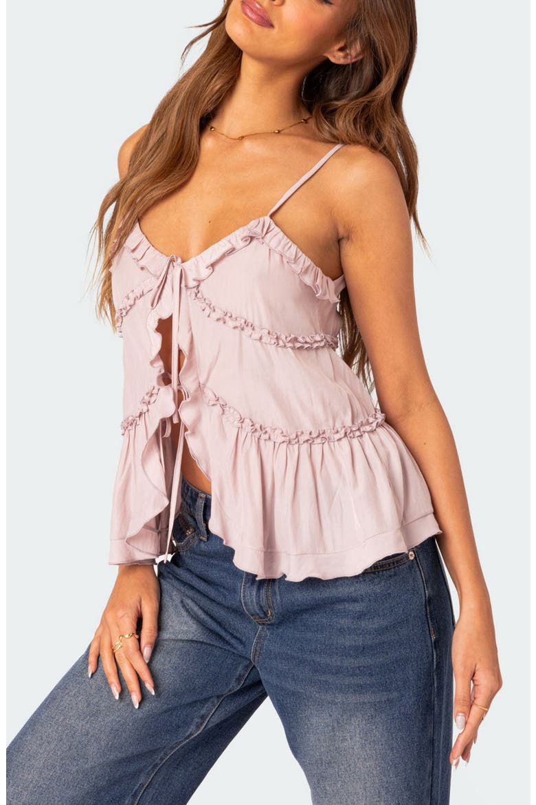 Juniper Ruffle Tie Front Camisole, Alternate, color, PINK