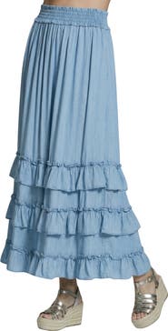 APNY Ruffle Cascade Chambray Maxi Skirt