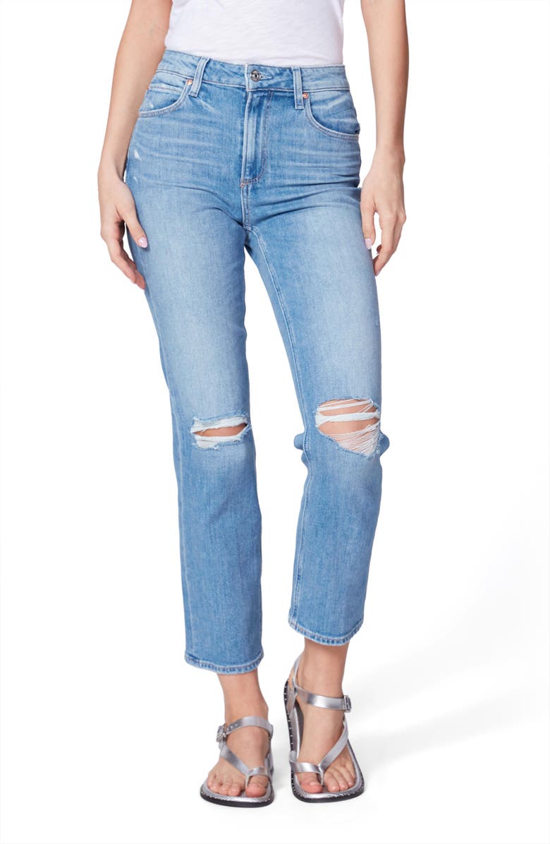 PAIGE Sarah High Waist Ripped Skinny Jeans, Main, color, Solera
