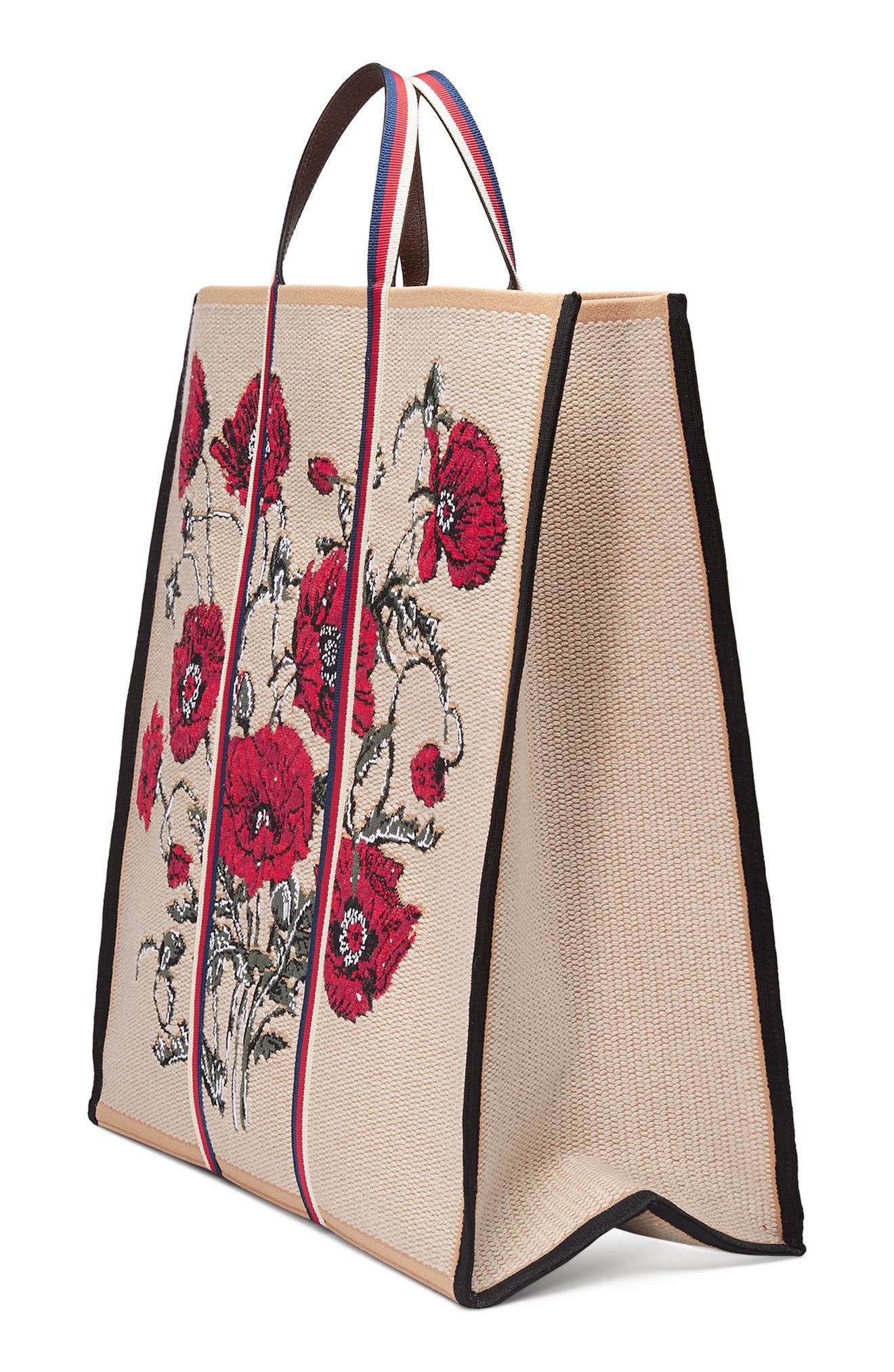 Embroidered Poppies Canvas Top Handle Tote, Alternate, color, FLORAL MULTI