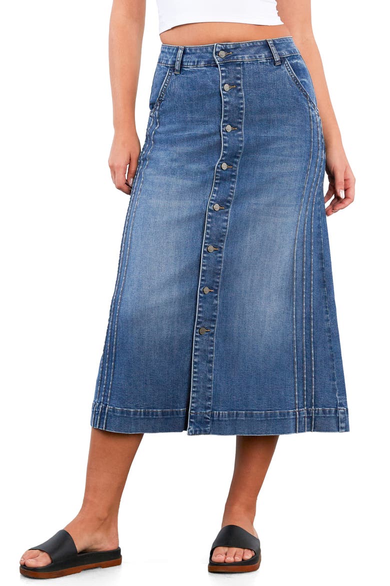 For Keeps Denim Maxi Skirt, Main, color, FAB BLUE