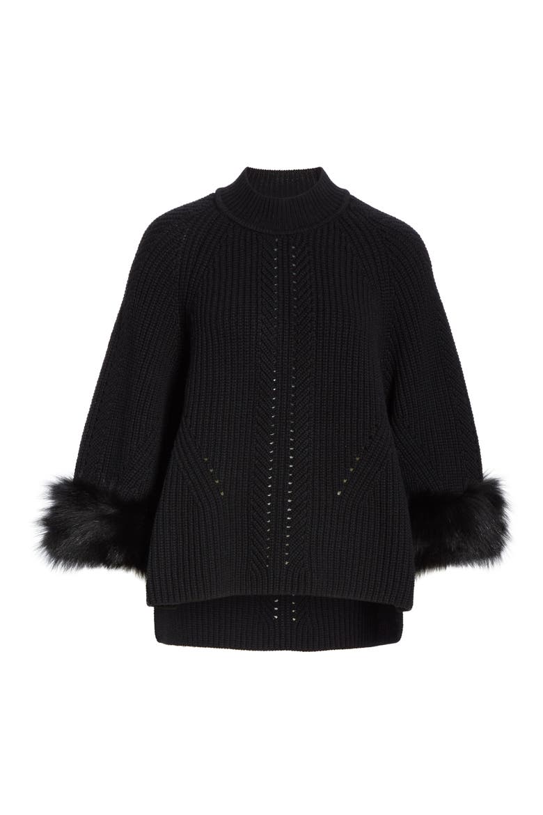 Genuine Fox Fur Cuff Cashmere Sweater, Alternate, color, BLACK