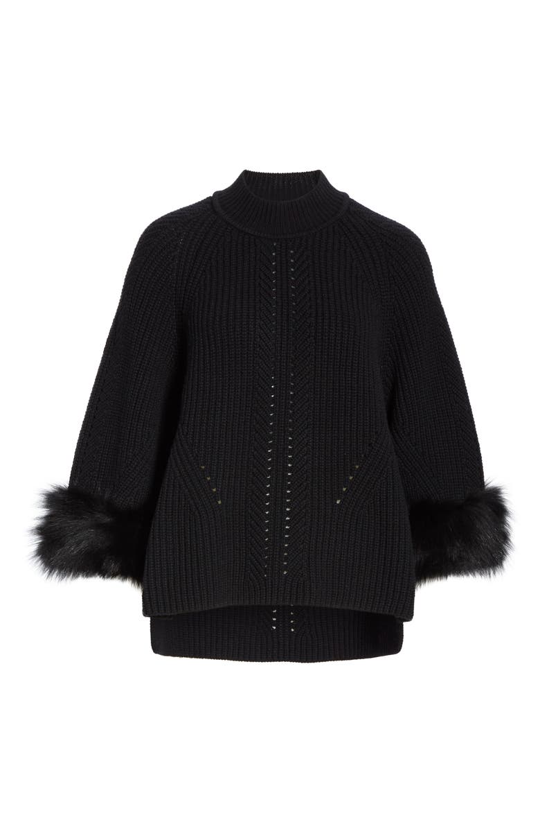 Fendi Genuine Fox Fur Cuff Cashmere Sweater, Alternate, color, 
