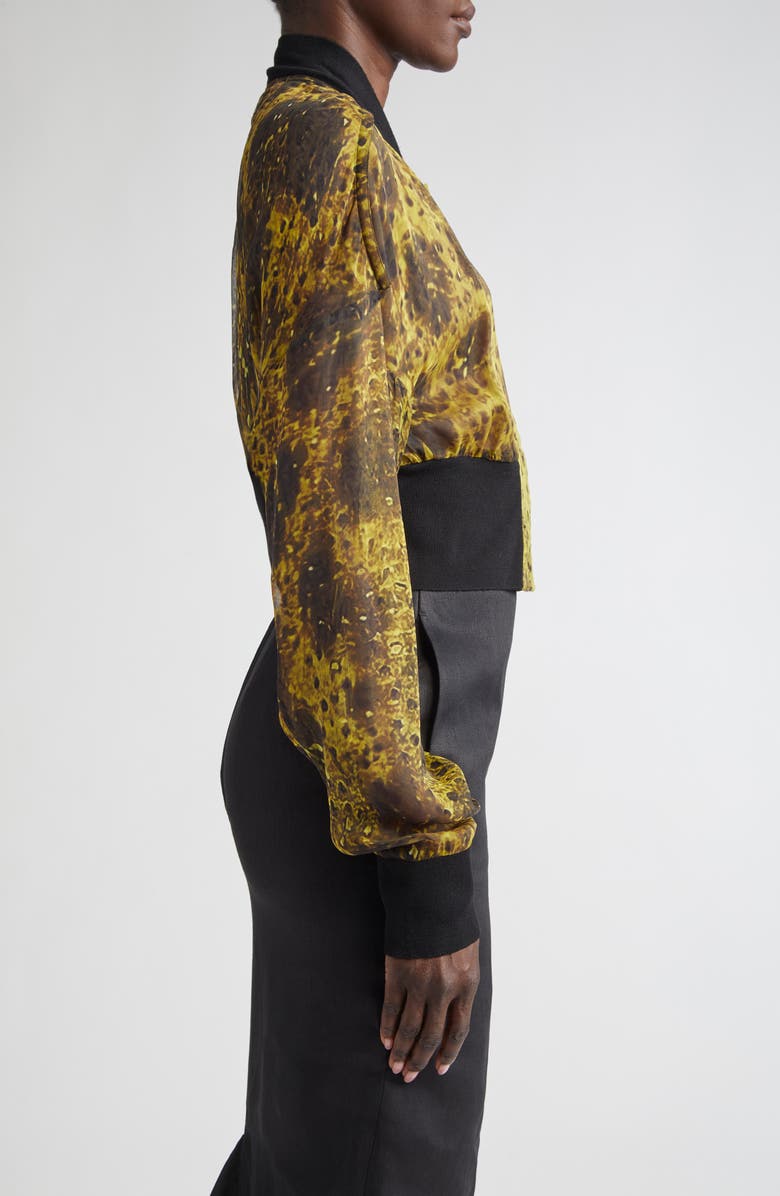 Rick Owens Wolf Fish Print Silk Crop Flight Jacket, Alternate, color,