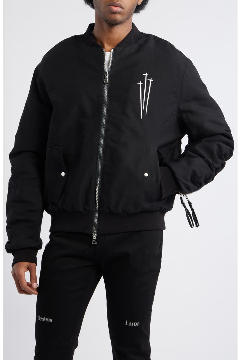 Kayden Zip Detail Cotton Bomber Jacket, Alternate, color, BLACK