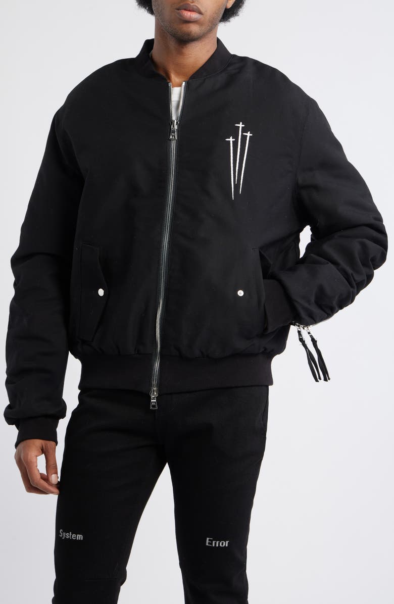 RtA Kayden Zip Detail Cotton Bomber Jacket, Alternate, color, Black