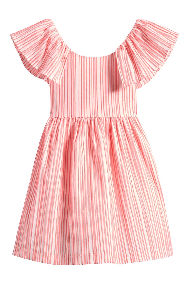 Kids' Stripe Flutter Sleeve Party Dress, Main, color, CORAL STRIPE
