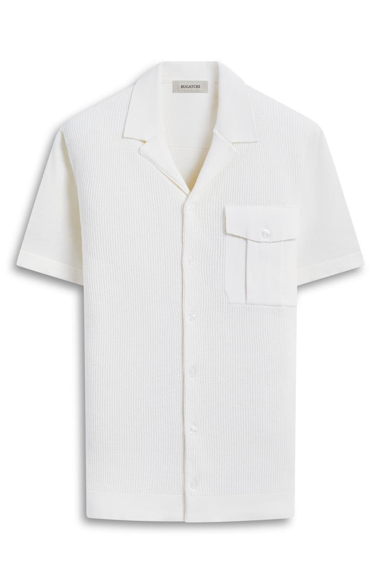 Bugatchi Camp Collar Short Sleeve Cotton & Silk Shirt Sweater, Alternate, color, Chalk