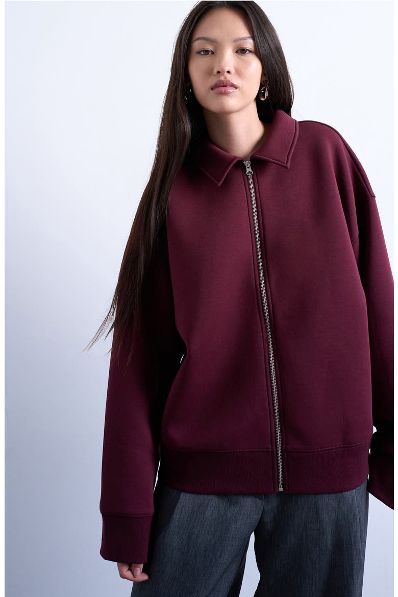 Oversize Zip-Up Jacket, Main, color, BURGUNDY