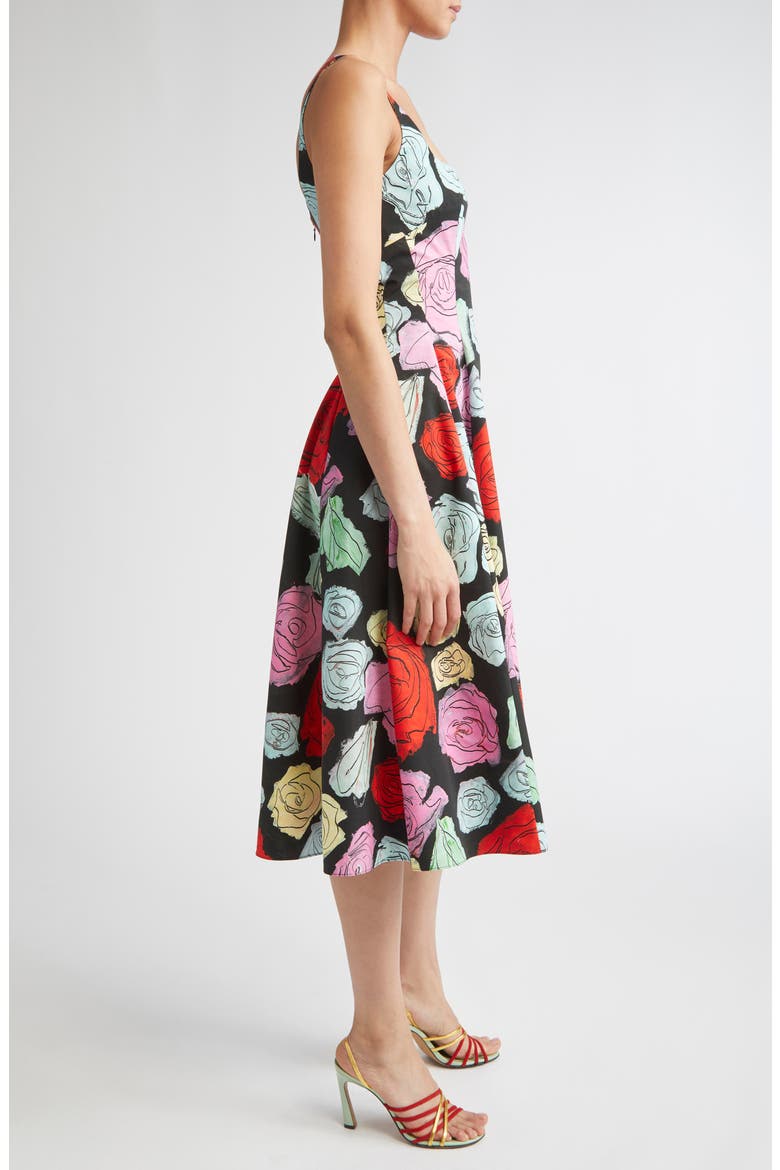 Fantasy Floral Pleated Fit & Flare Midi Dress, Alternate, color, BLACK