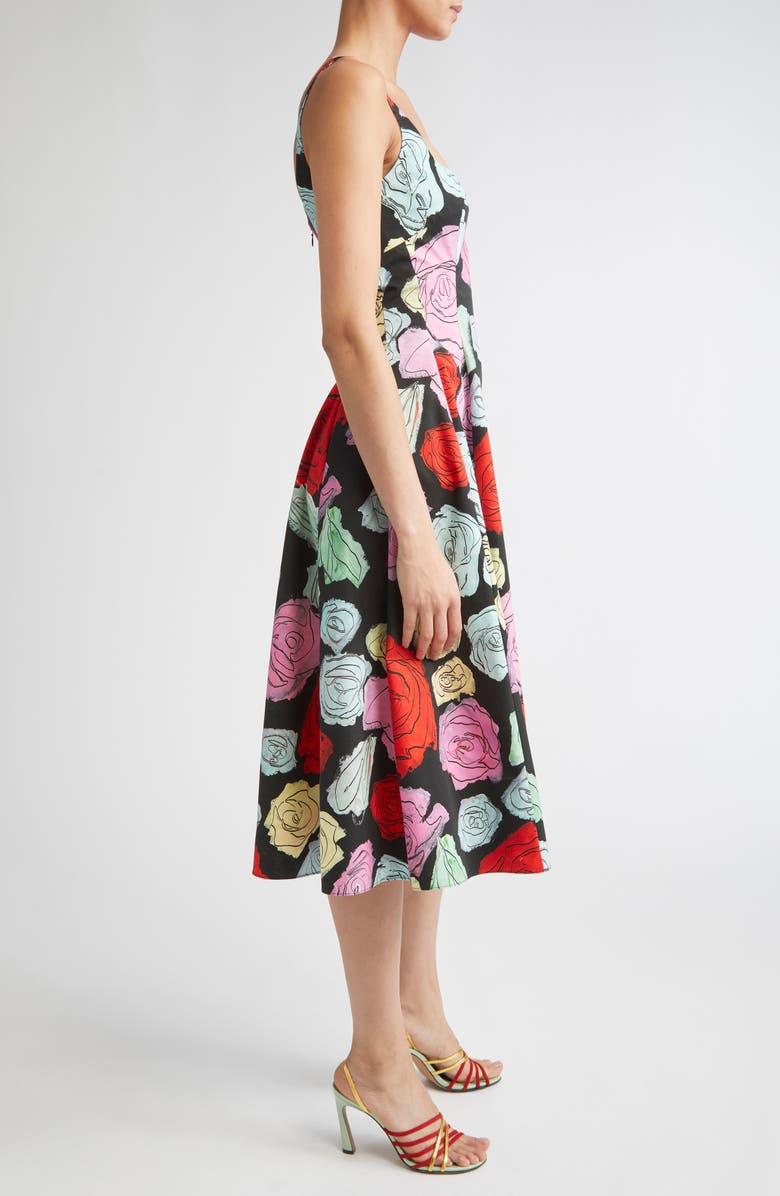 Marni Fantasy Floral Pleated Fit & Flare Midi Dress, Alternate, color, Black