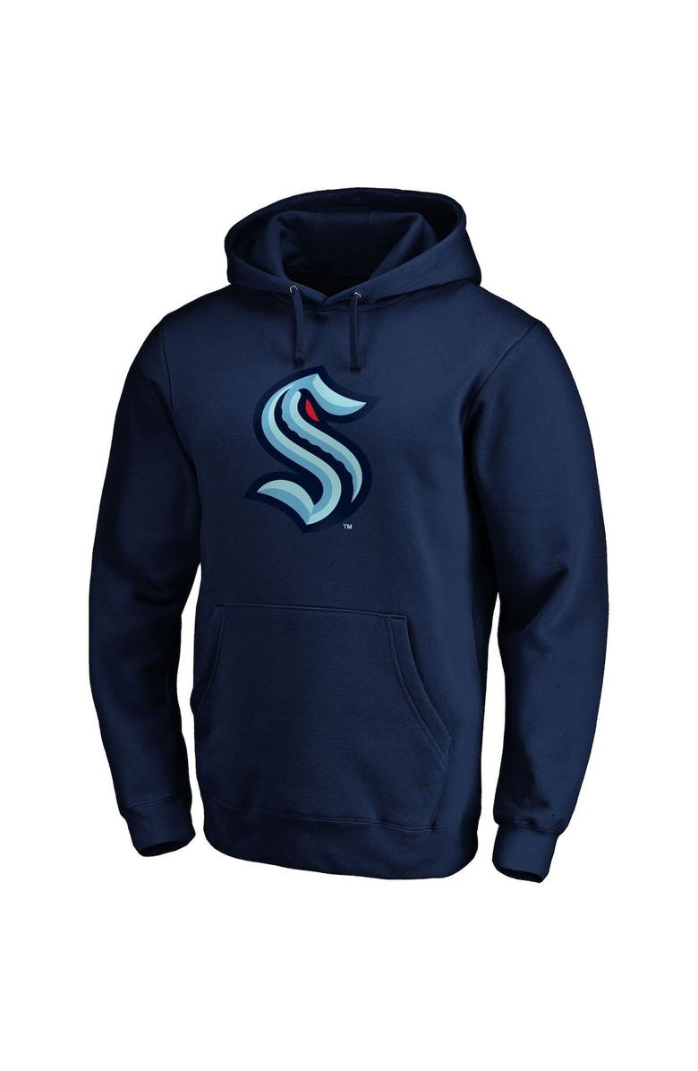 FANATICS Men's Fanatics Branded Deep Sea Blue Seattle Kraken Primary Team Logo Fleece Fitted Pullover Hoodie, Alternate, color, Navy