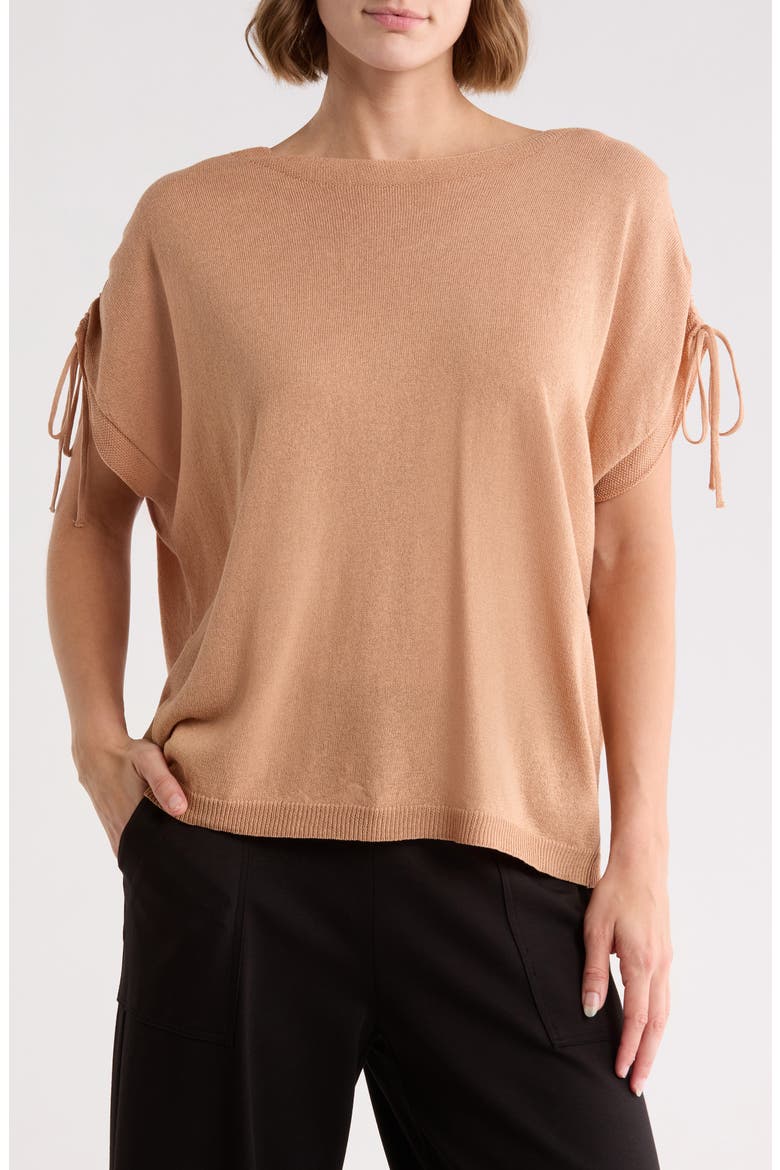Ruched Tie Sleeve Sweater, Main, color, CLAY