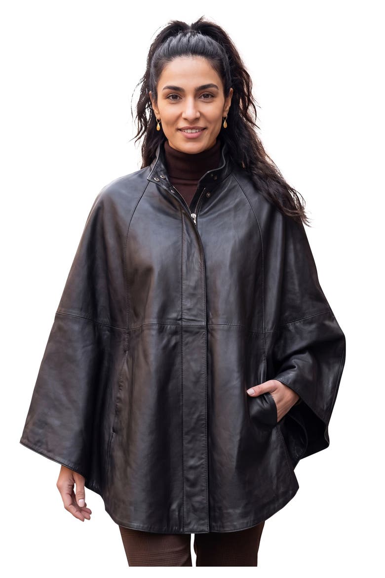 Leather Poncho, Main, color, BLACK