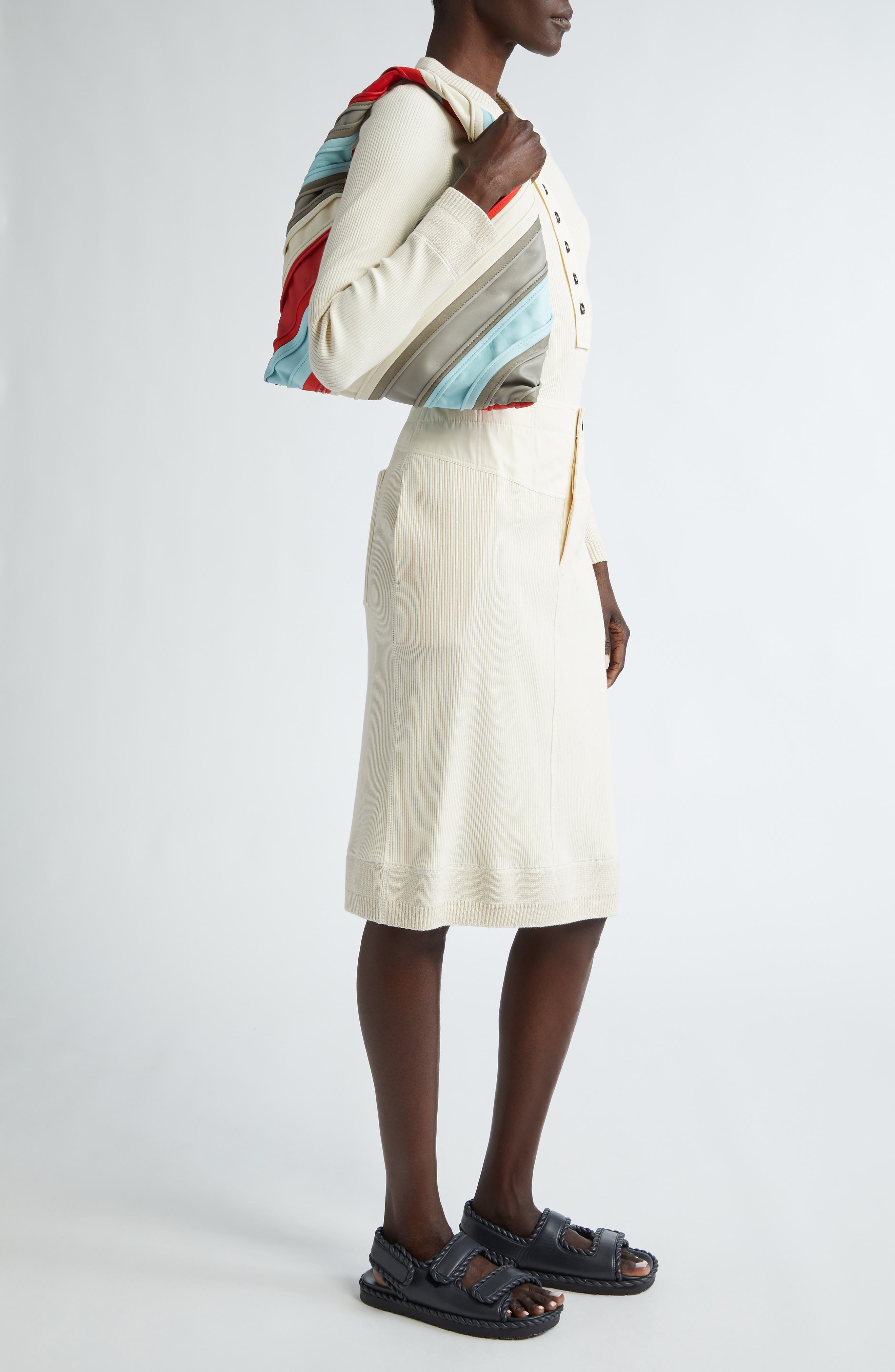 Bottega Veneta Small Hop Stripe Leather Hobo Bag, Alternate, color, 