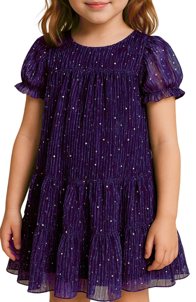 Zunie Kids' Plissé Metallic Babydoll Dress, Alternate, color, Purple