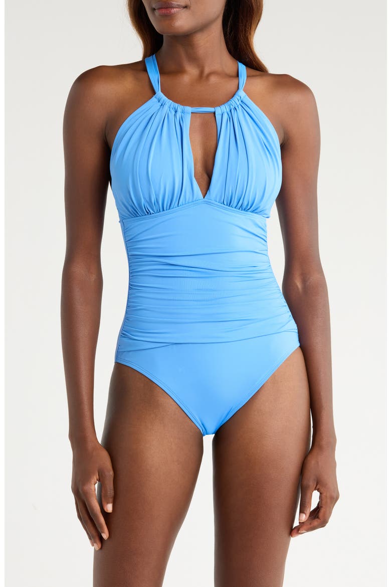 Island Goddess Convertible High Neck One-Piece Swimsuit, Alternate, color, CHAMBRAY
