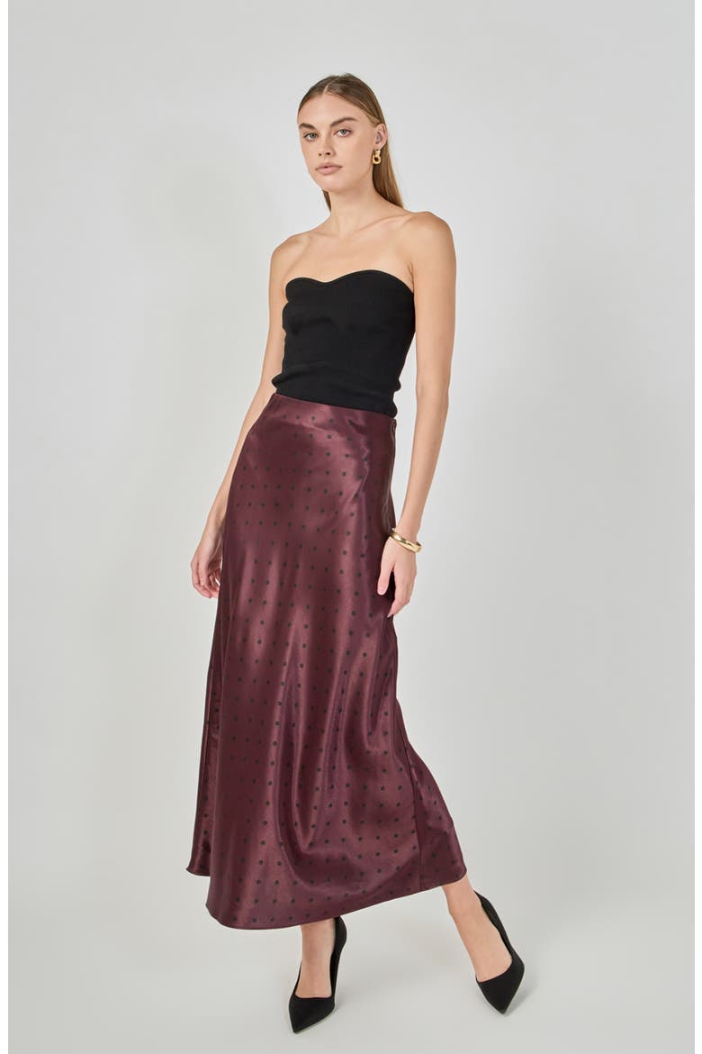 Polka Dot Satin Midi Skirt, Alternate, color, AUBERGINE