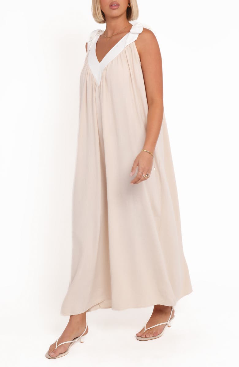 Petal & Pup Dami Shoulder Bow Maxi Dress, Alternate, color, Oatmeal