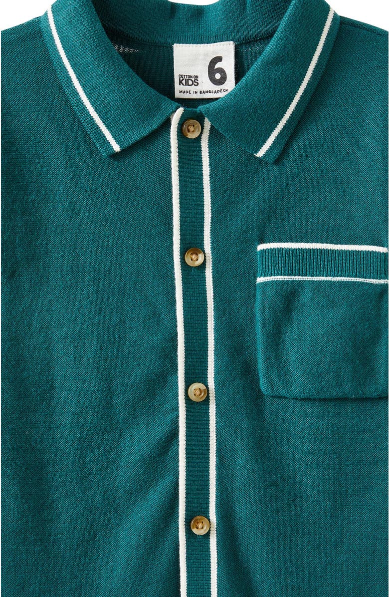 Cotton On Kids Kid's Knitted Short Sleeve Shirt, Alternate, color, Storm Green Vanilla Stripe