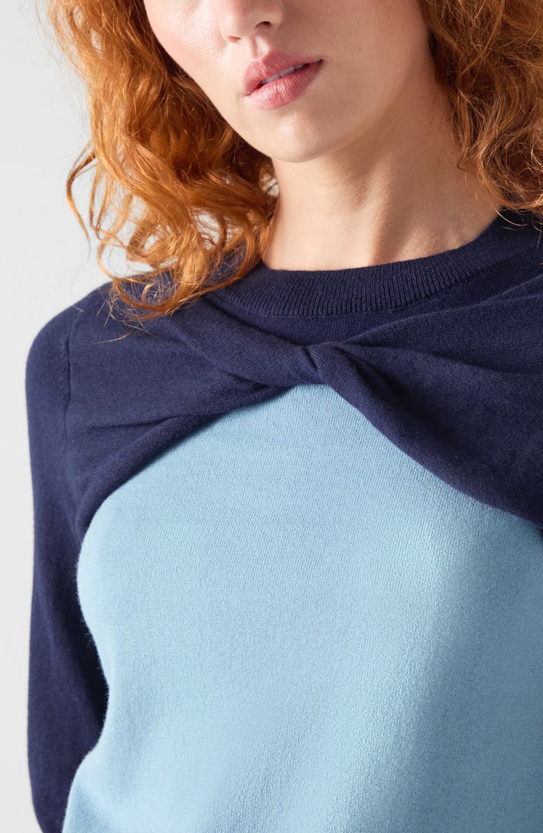 LK Bennett Aletta Colorblock Cotton & Merino Wool Twist Neck Sweater, Alternate, color, Blue
