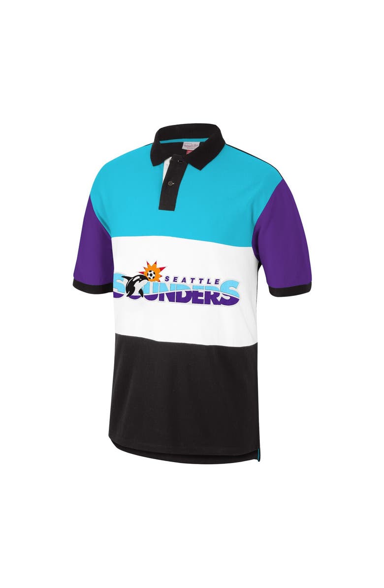 Mitchell & Ness Men's Mitchell & Ness Black/Blue Seattle Sounders FC Since '96 Color Blocked Polo, Alternate, color, 
